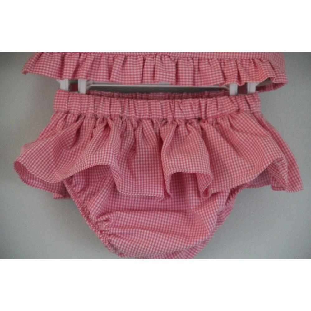 This and That Baby Girls 12M Top & Bottom 2 pc Set Pink White Gingham Emmie #43